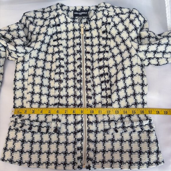 Karl Lagerfeld Paris Woven Jacket Tweed Zip Up Dress Blazer Zipper Cuffs Size 4 - Picture 16 of 16